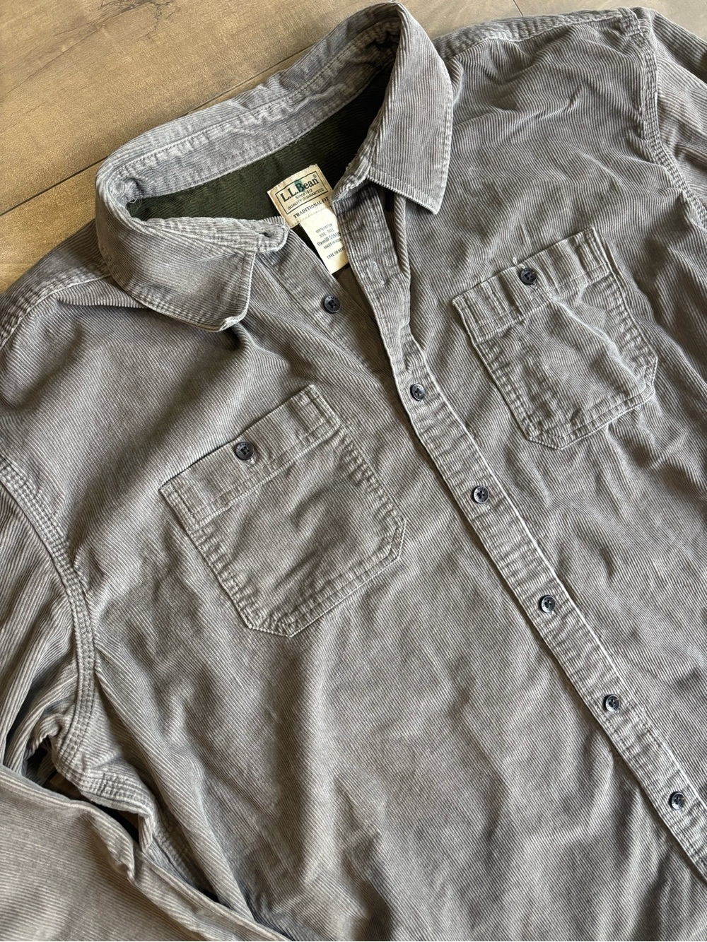 LL Bean Lakewashed Corduroy Shirt Men XXL Tall Gray Button Up Gorpcore